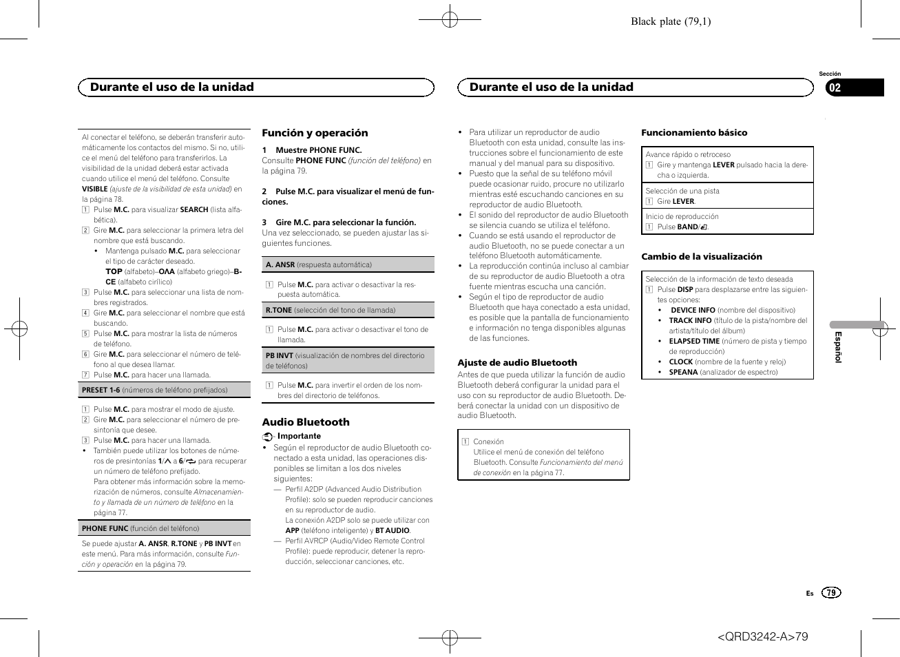 Durante el uso de la unidad | Pioneer MVH-X560BT User Manual | Page 79 / 164