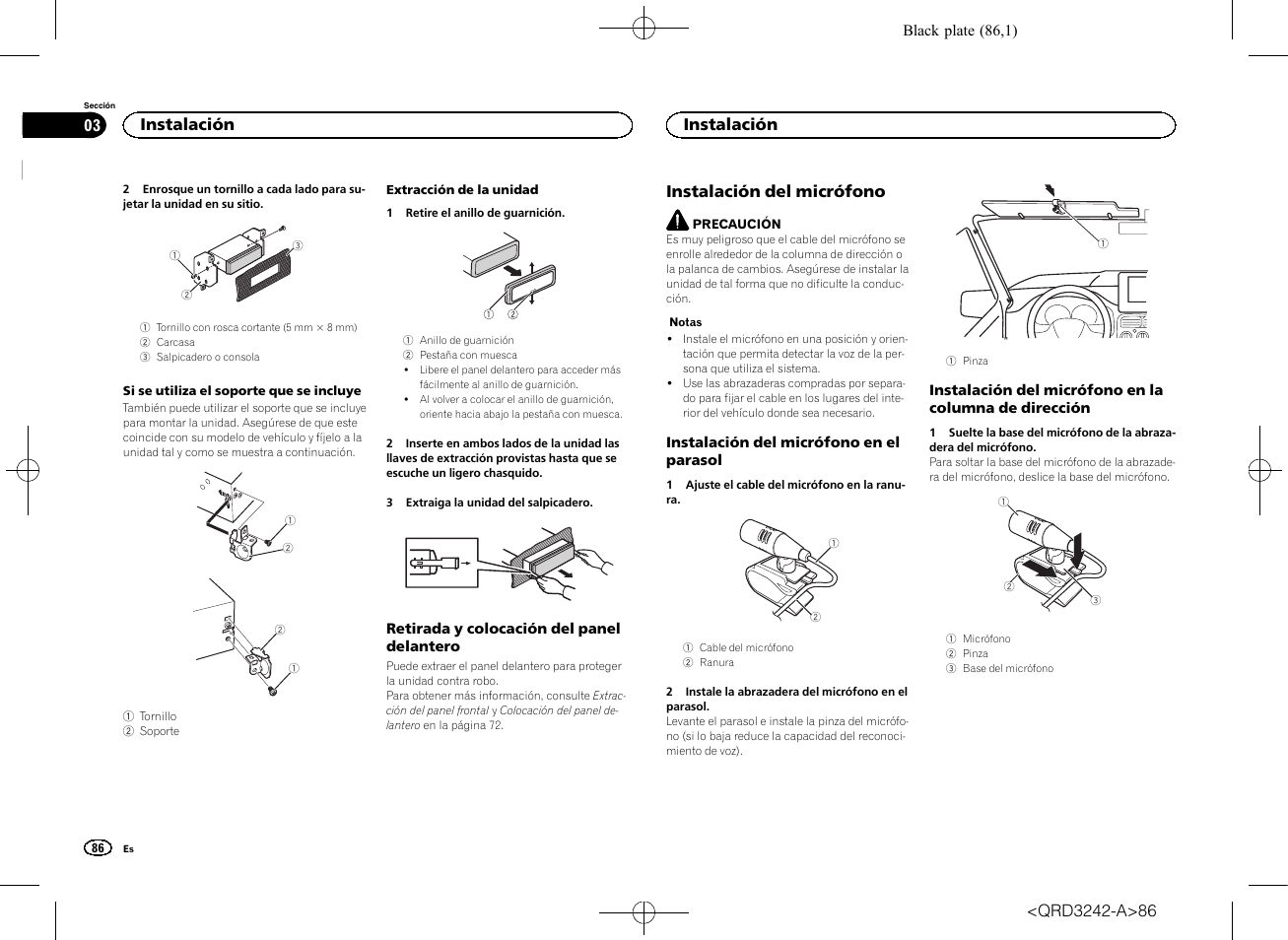 Instalación del micrófono, Instalación | Pioneer MVH-X560BT User Manual | Page 86 / 164