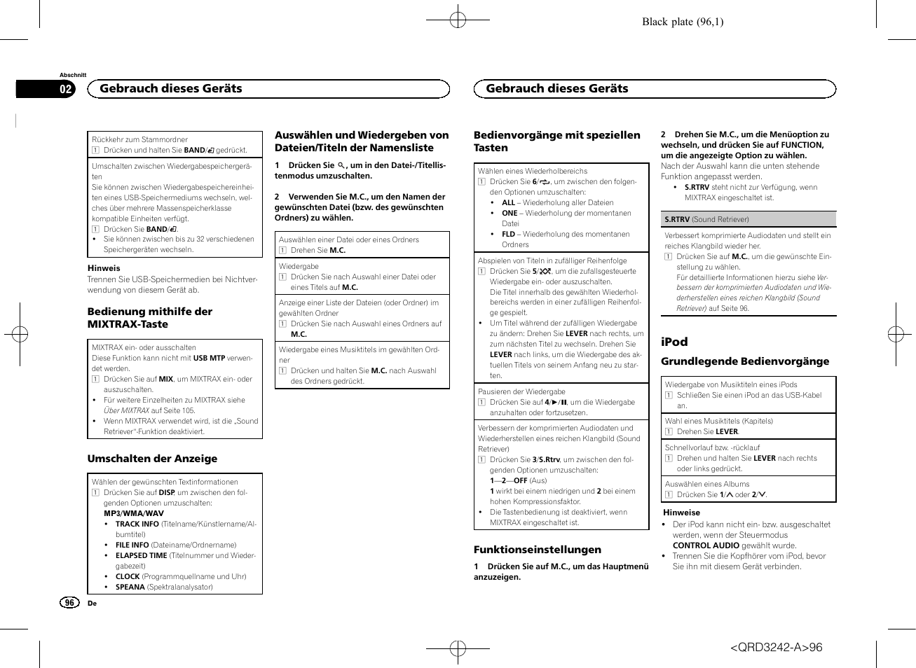 Ipod, Gebrauch dieses geräts | Pioneer MVH-X560BT User Manual | Page 96 / 164