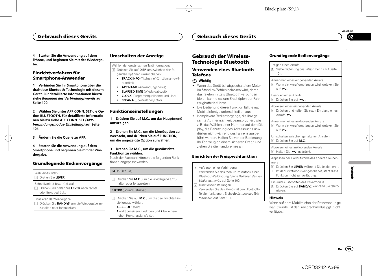 Gebrauch der wireless- technologie bluetooth, Gebrauch dieses geräts | Pioneer MVH-X560BT User Manual | Page 99 / 164