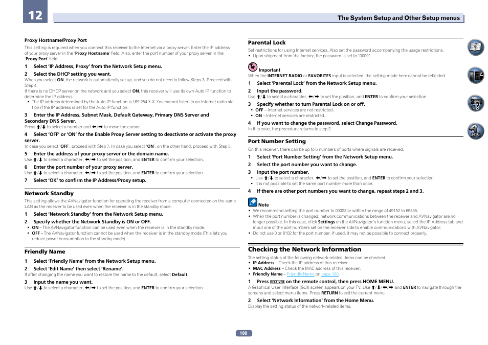 Checking the network information | Pioneer SC-LX76-K User Manual | Page 100 / 133