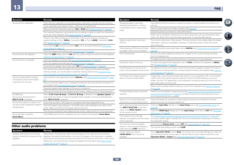 Other audio problems | Pioneer SC-LX76-K User Manual | Page 106 / 133