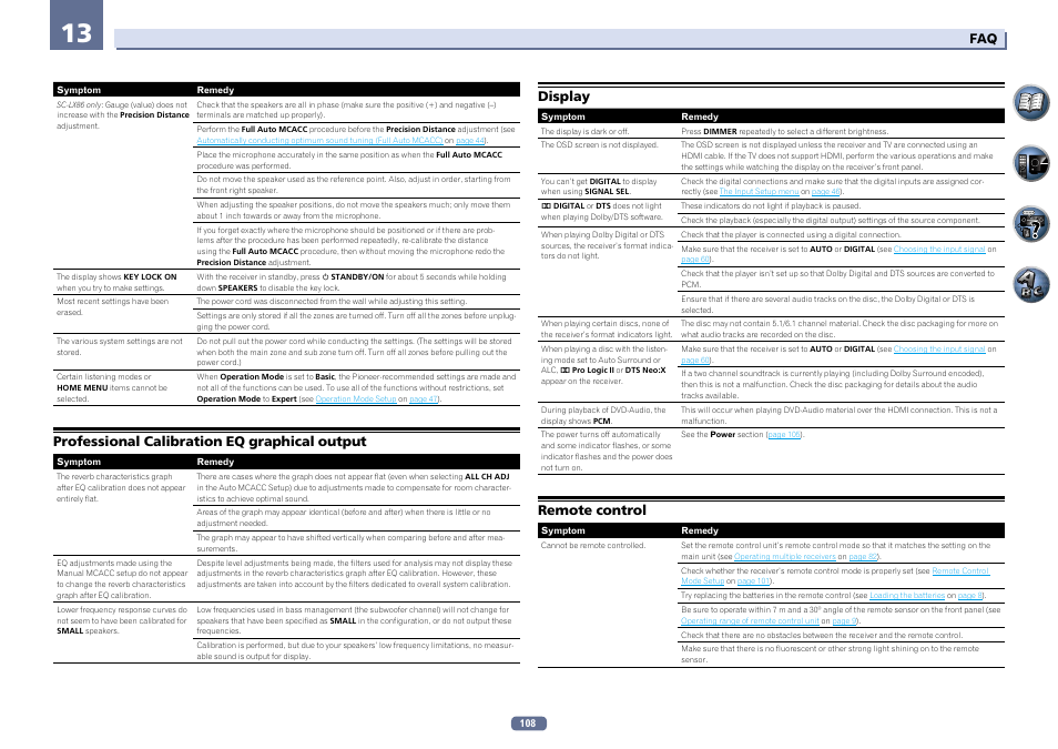 Professional calibration eq graphical output, Display, Remote control | Pioneer SC-LX76-K User Manual | Page 108 / 133