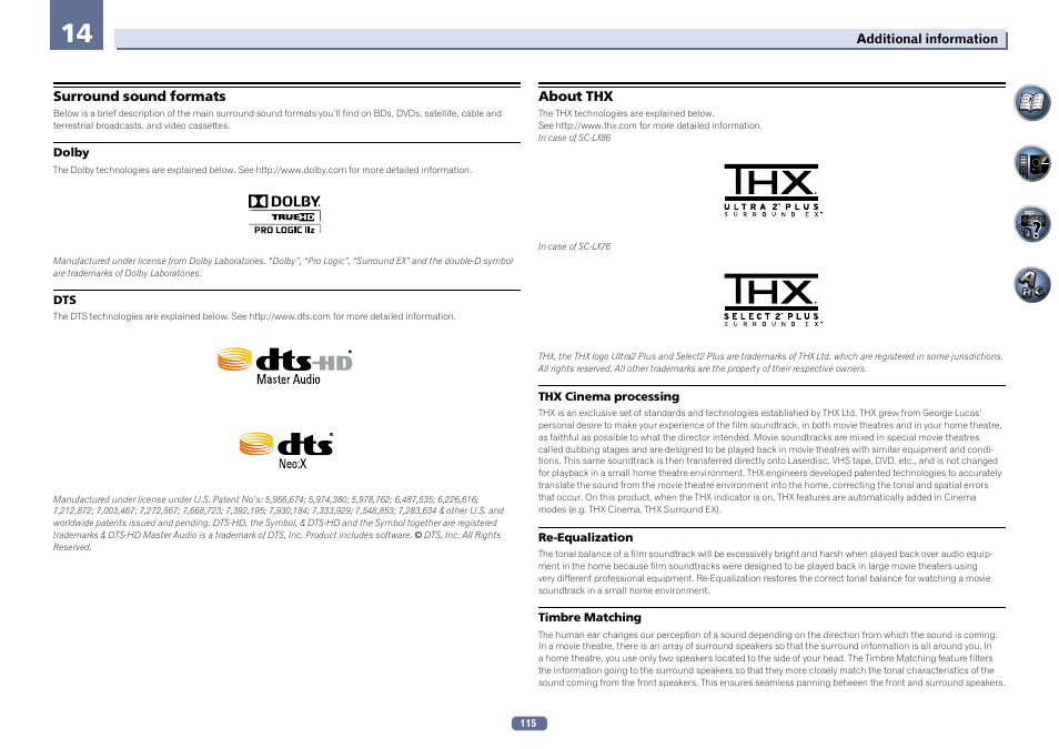 Surround sound formats about thx | Pioneer SC-LX76-K User Manual | Page 115 / 133