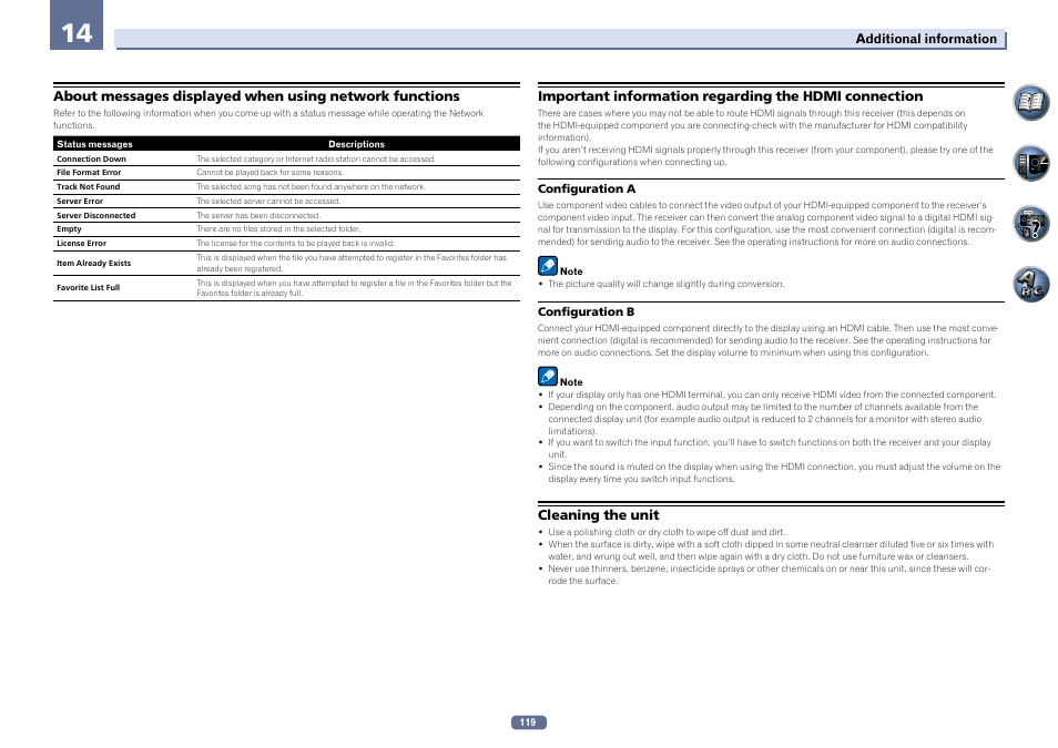 Cleaning the unit | Pioneer SC-LX76-K User Manual | Page 119 / 133