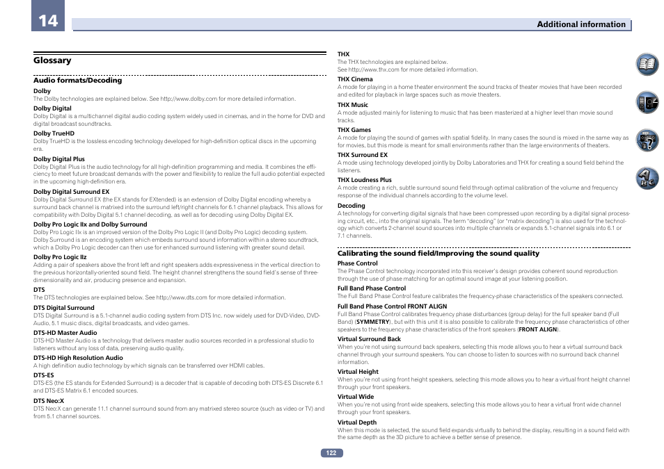 Glossary | Pioneer SC-LX76-K User Manual | Page 122 / 133