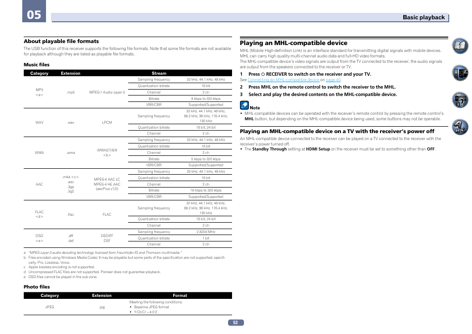 Playing an mhl-compatible device | Pioneer SC-LX76-K User Manual | Page 52 / 133