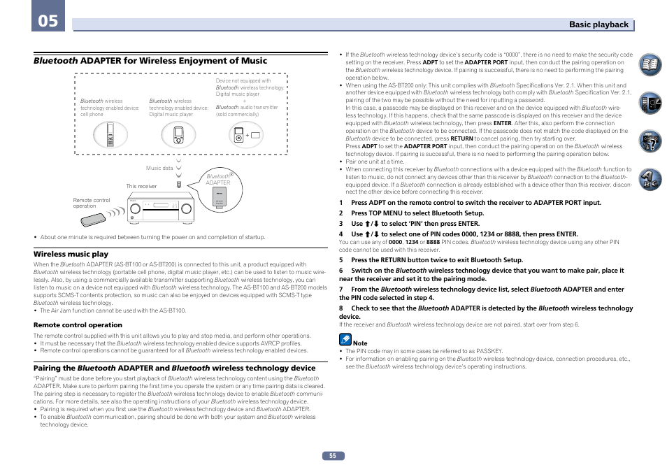 Bluetooth adapter for wireless enjoyment of music | Pioneer SC-LX76-K User Manual | Page 55 / 133