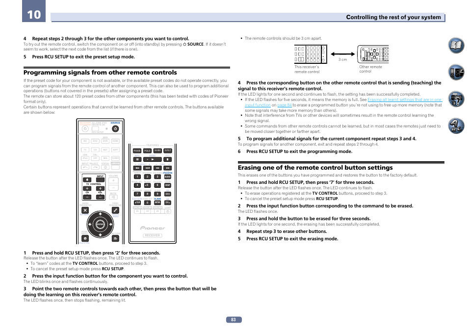 Programming signals from other remote controls, Erasing one of the remote control button settings, Controlling the rest of your system | Pioneer SC-LX76-K User Manual | Page 83 / 133
