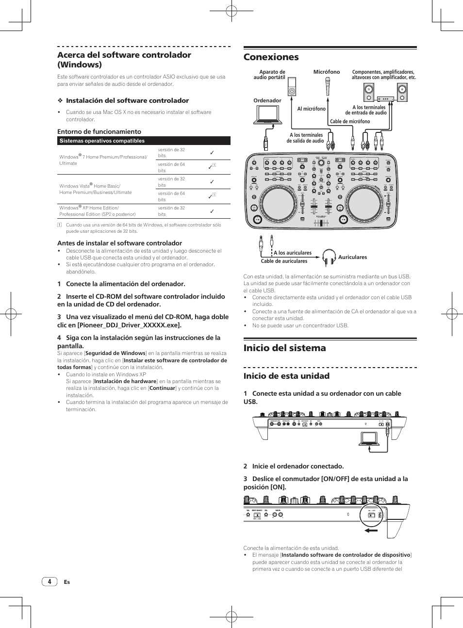 Conexiones, Inicio del sistema, Acerca del software controlador (windows) | Inicio de esta unidad, Move grid shift move grid rec, Function tree fld open, Push, Dj controller, Sea rc h, Deck load | Pioneer DDJ-ERGO-V User Manual | Page 34 / 64