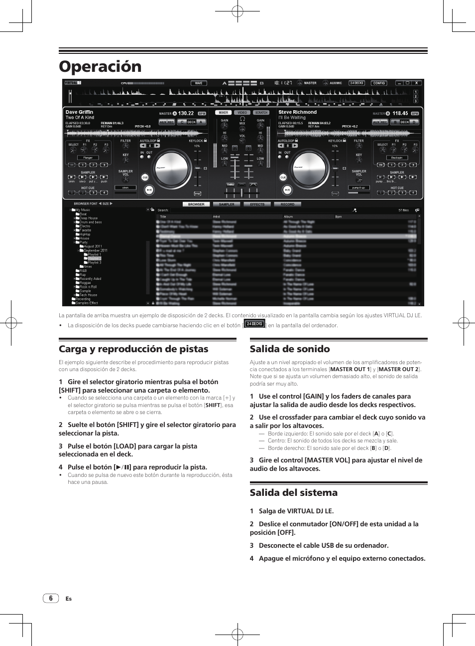 Operación, Carga y reproducción de pistas, Salida de sonido | Salida del sistema | Pioneer DDJ-ERGO-V User Manual | Page 36 / 64