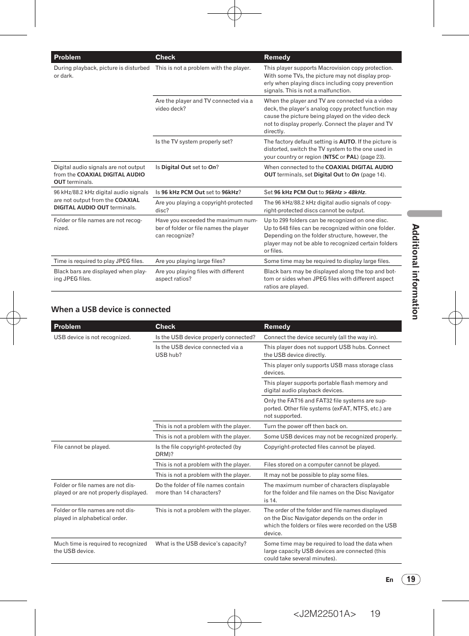Additional information, When a usb device is connected | Pioneer DV-220V-K User Manual | Page 19 / 26