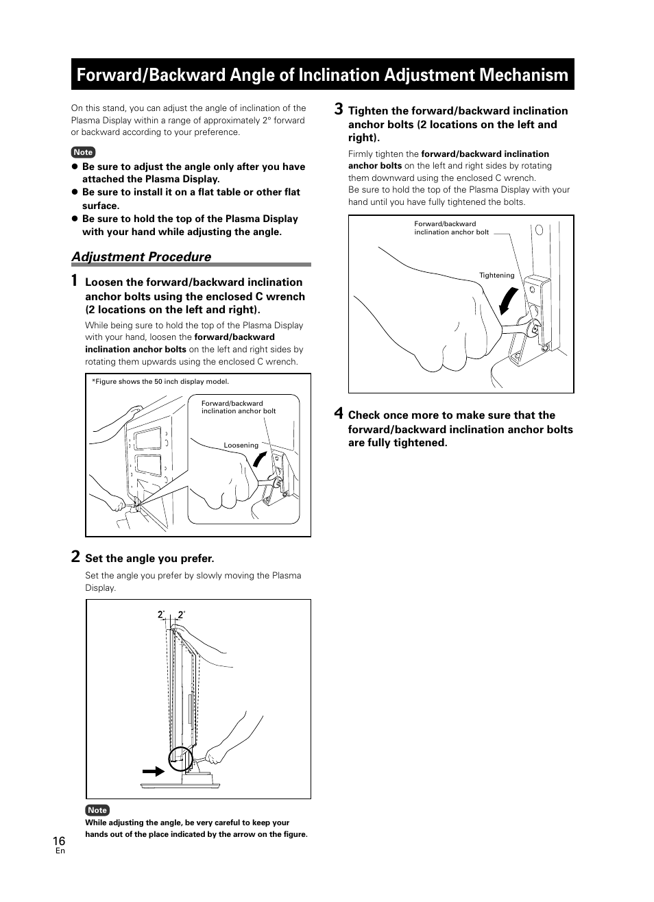 Forward/backward angle of inclination, Adjustment mechanism, Adjustment procedure | Pioneer PDK-TS25 User Manual | Page 16 / 89