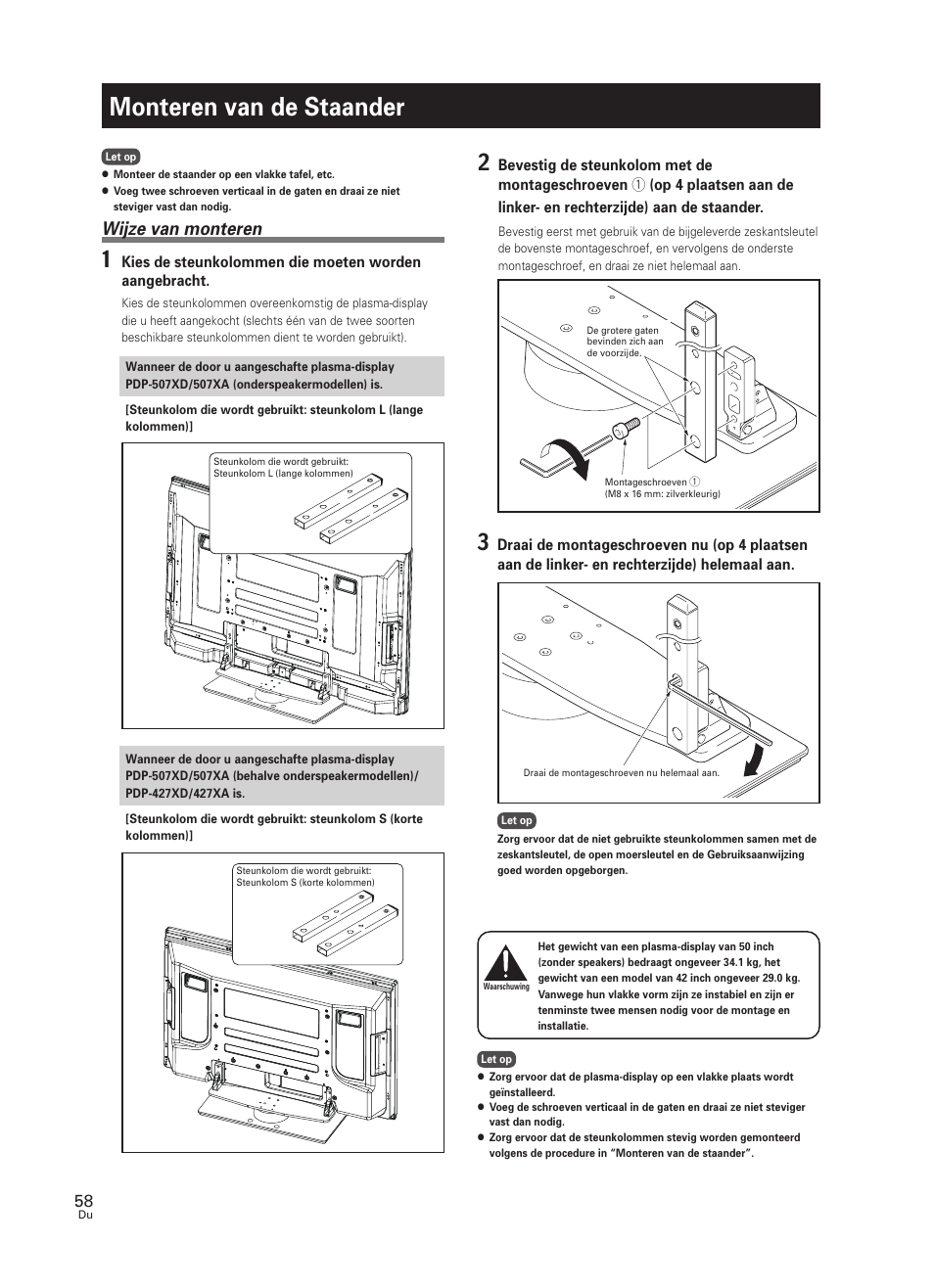 Monteren van de staander, Wijze van monteren | Pioneer PDK-TS25 User Manual | Page 58 / 89