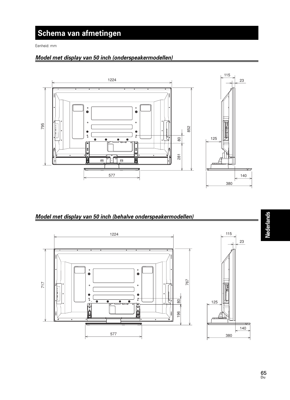 Schema van afmetingen, Nederlands | Pioneer PDK-TS25 User Manual | Page 65 / 89
