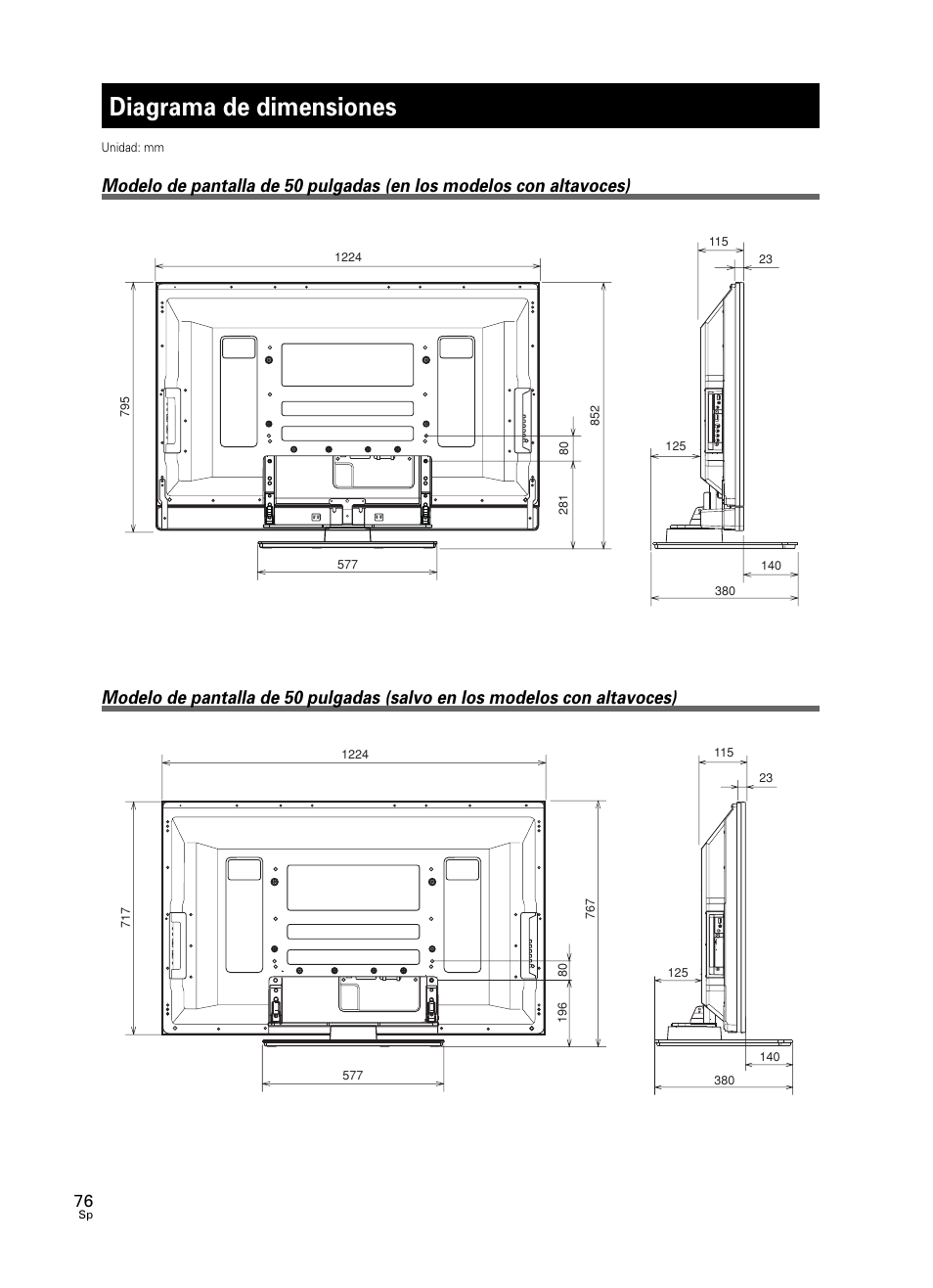 Diagrama de dimensiones | Pioneer PDK-TS25 User Manual | Page 76 / 89