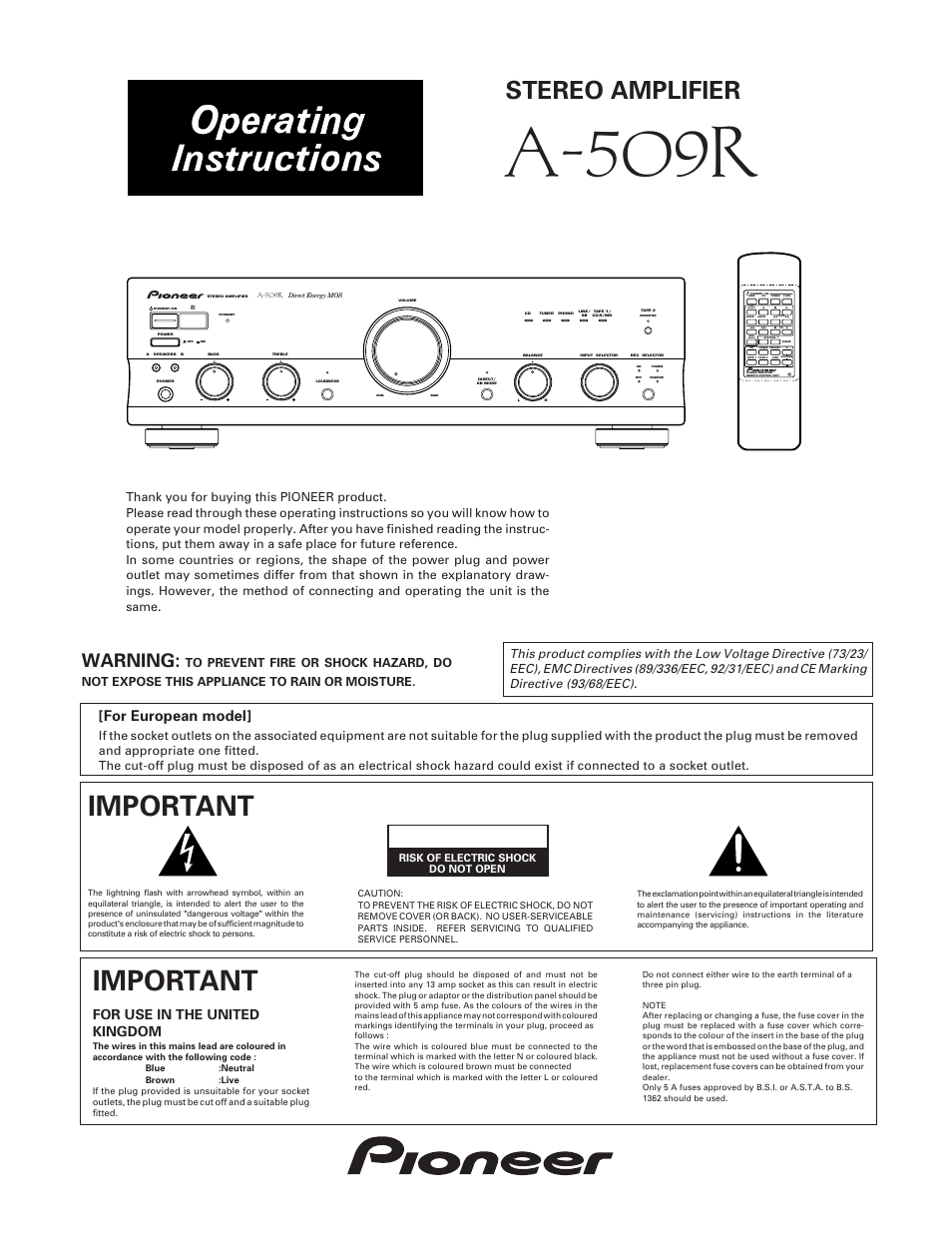 Pioneer A-509R User Manual | 12 pages