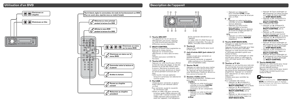 Utilisation d’un dvd, Description de l’appareil, Remarque | Pioneer DVH-P4100UB User Manual | Page 8 / 8