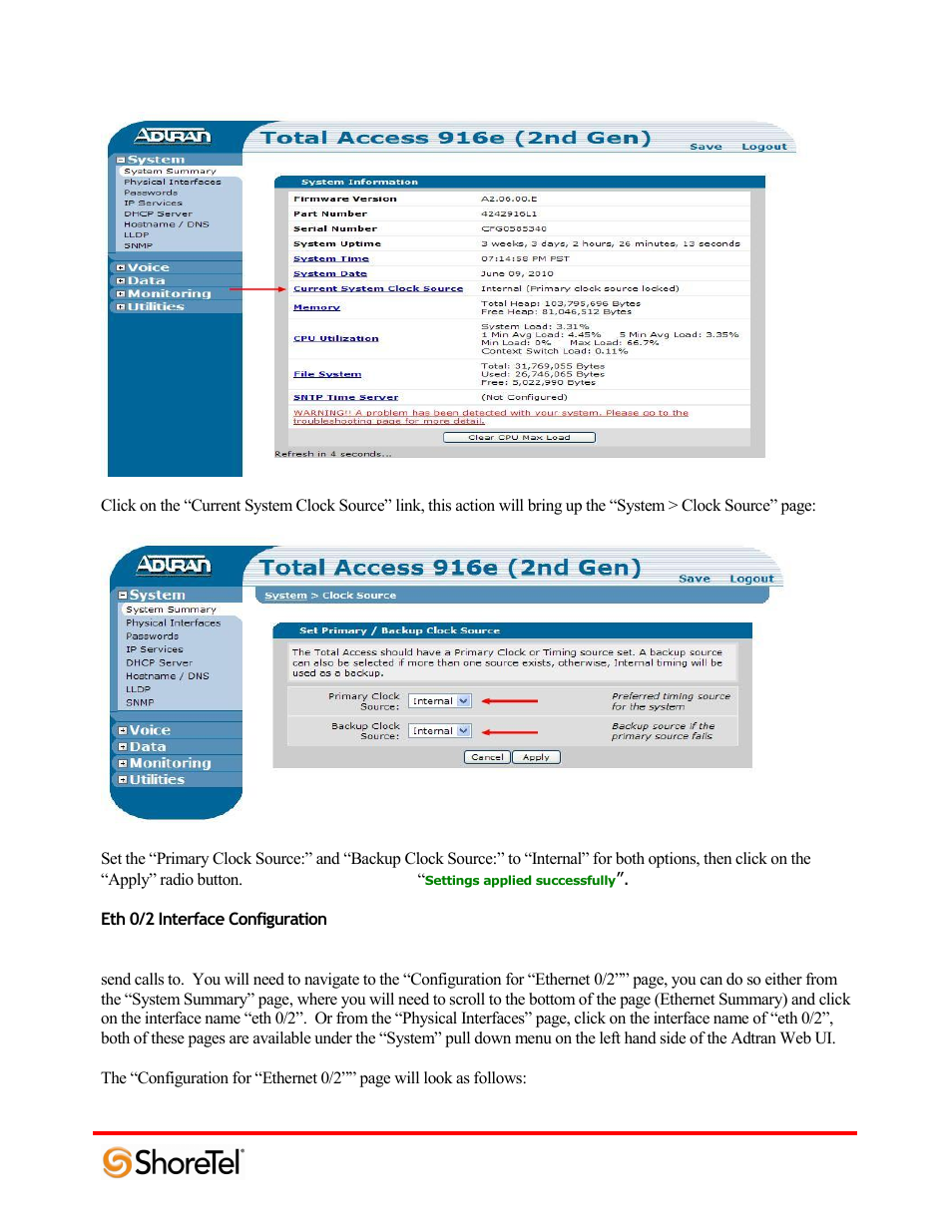 Eth 0/2 interface configuration | ADTRAN 220T1 User Manual | Page 17 / 32
