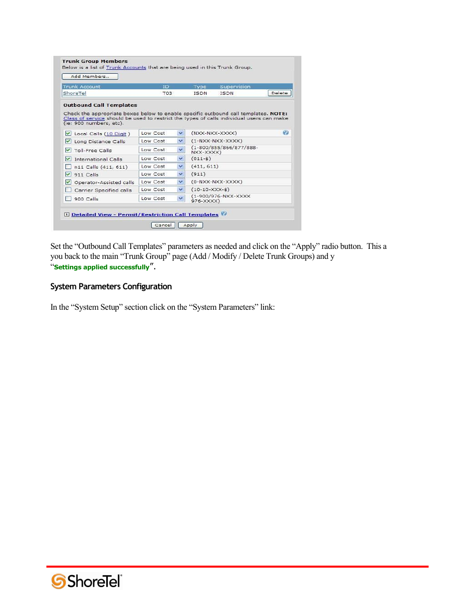 System parameters configuration | ADTRAN 220T1 User Manual | Page 27 / 32