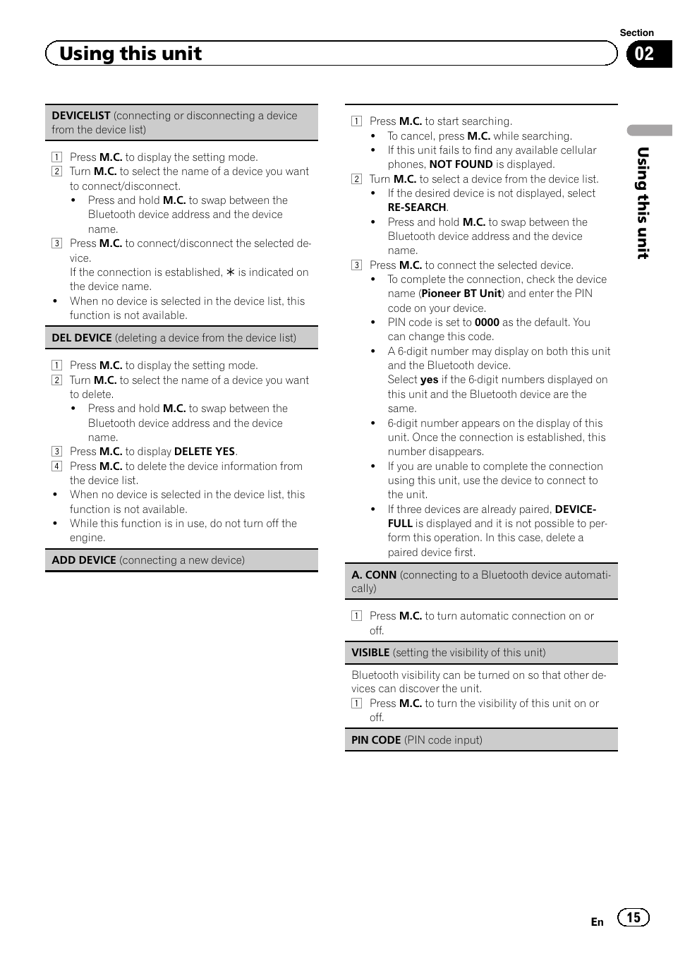 Using this unit | Pioneer DEH-4600BT User Manual | Page 15 / 36