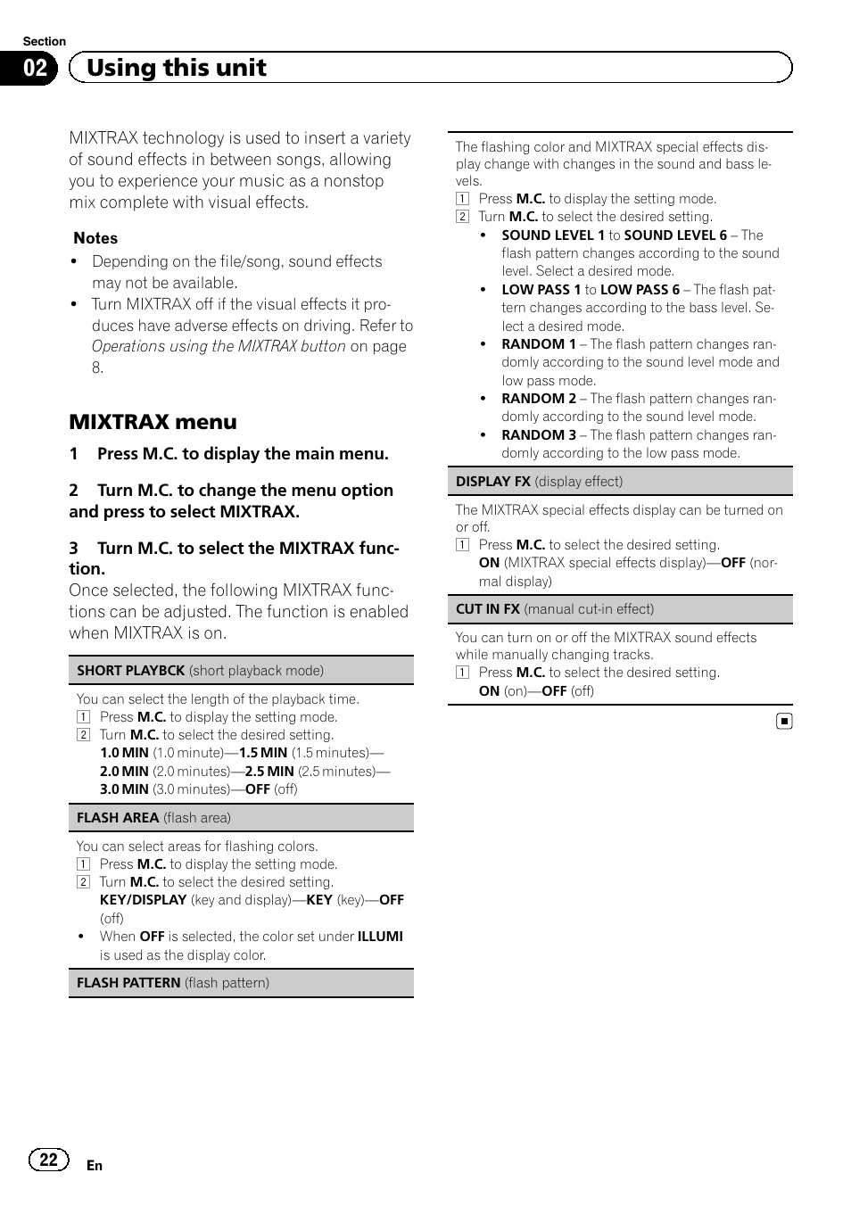 02 using this unit, Mixtrax menu | Pioneer DEH-4600BT User Manual | Page 22 / 36