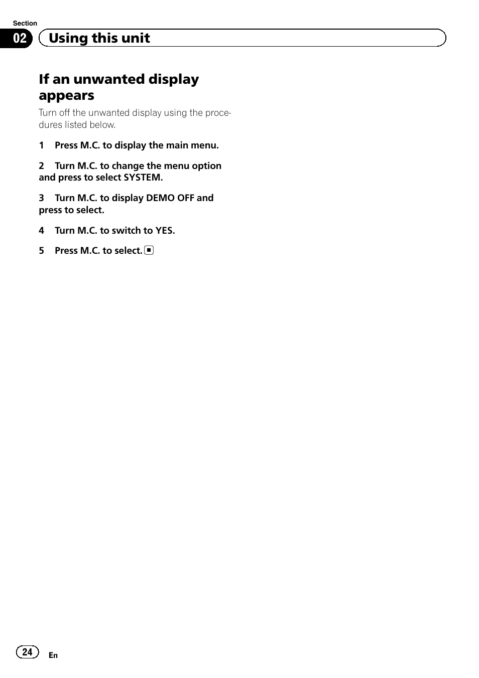 If an unwanted display appears, 02 using this unit | Pioneer DEH-4600BT User Manual | Page 24 / 36