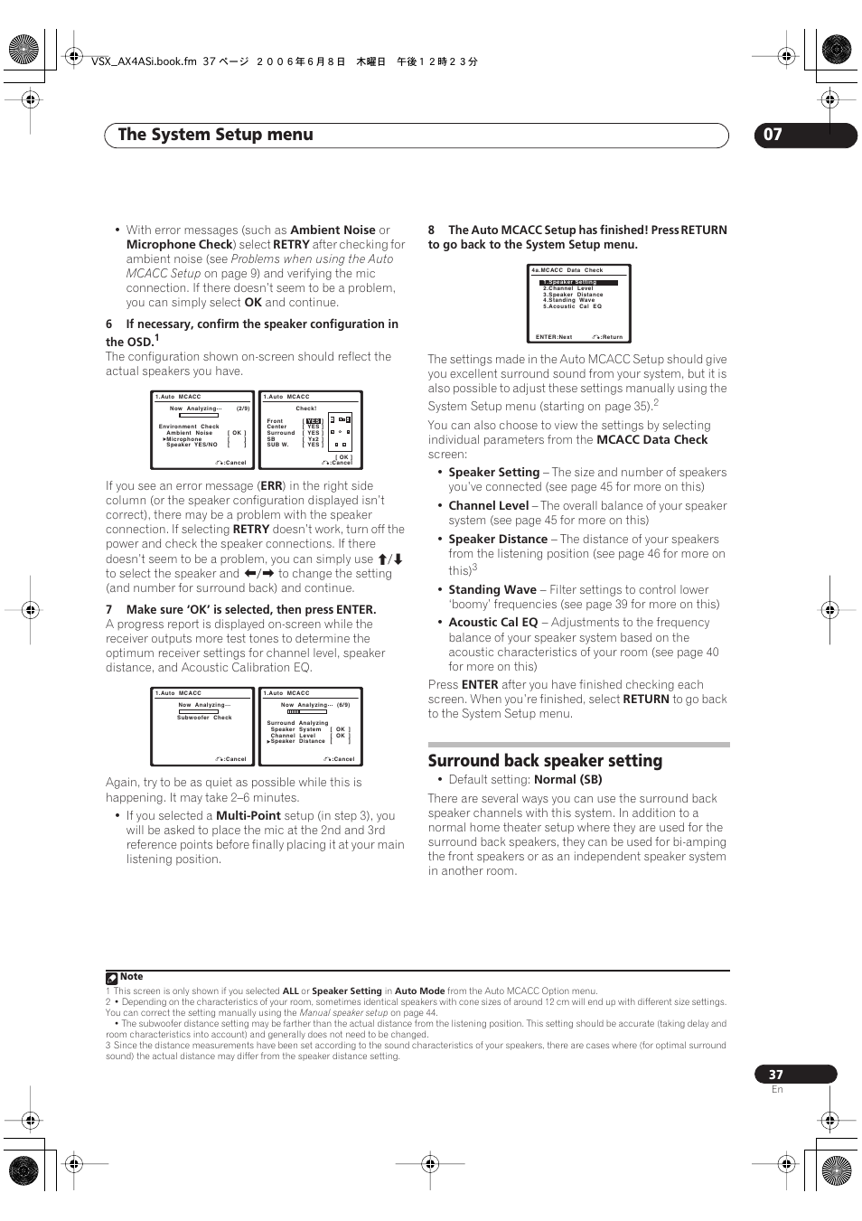 Surround back speaker setting, The system setup menu 07 | Pioneer VSX-AX2AS-s User Manual | Page 37 / 91