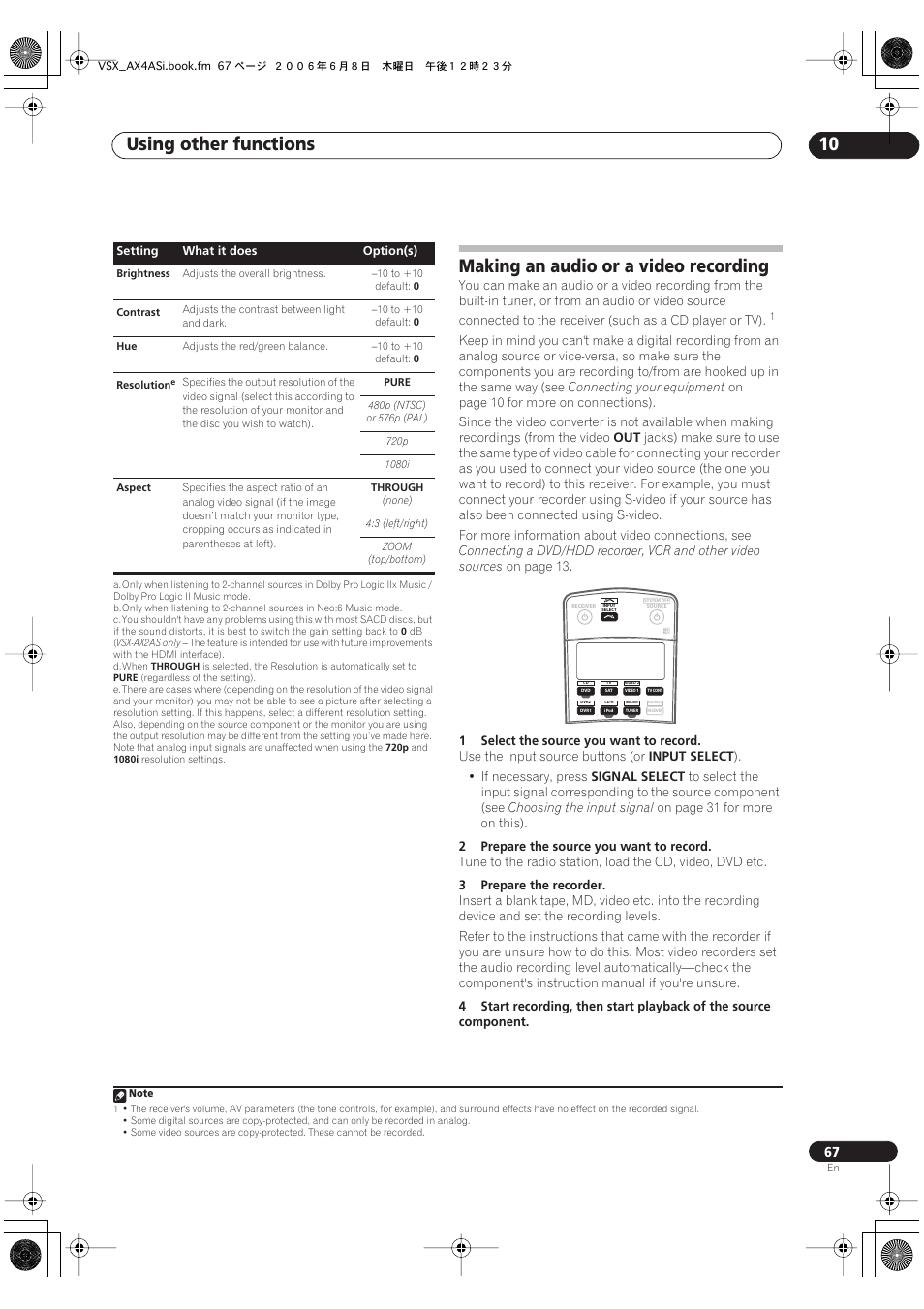 Making an audio or a video recording, Using other functions 10 | Pioneer VSX-AX2AS-s User Manual | Page 67 / 91