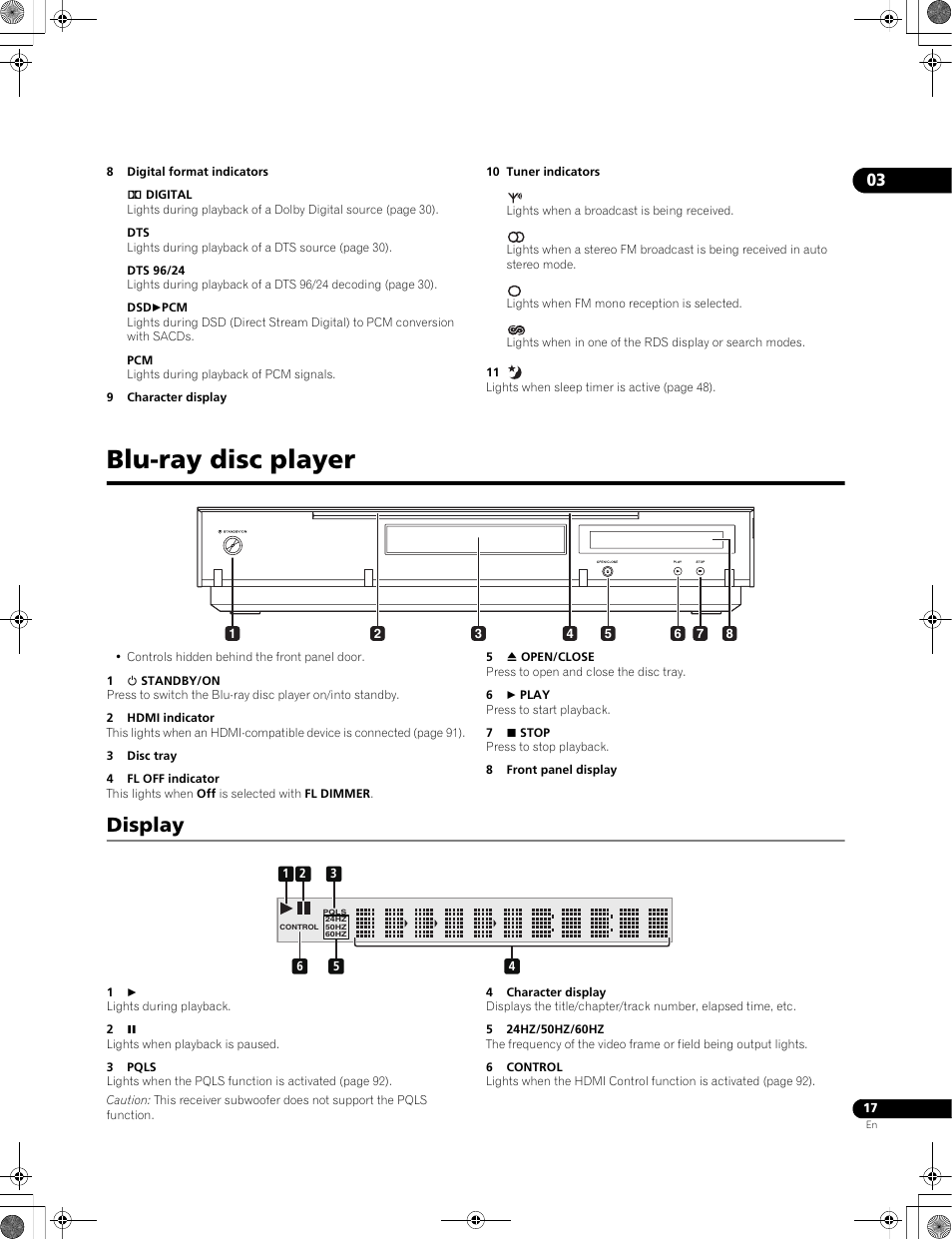 Blu-ray disc player, Display | Pioneer LX01BD User Manual | Page 17 / 116