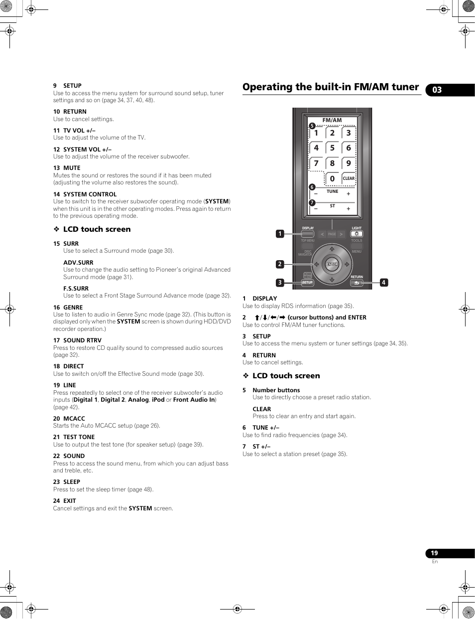 Operating the built-in fm/am tuner | Pioneer LX01BD User Manual | Page 19 / 116