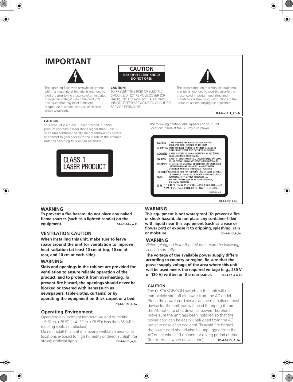 Important, Caution | Pioneer LX01BD User Manual | Page 2 / 116