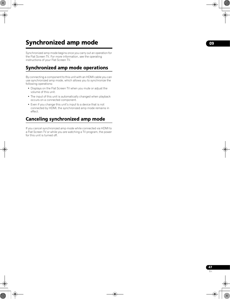 Synchronized amp mode, Synchronized amp mode operations, Canceling synchronized amp mode | Pioneer LX01BD User Manual | Page 47 / 116