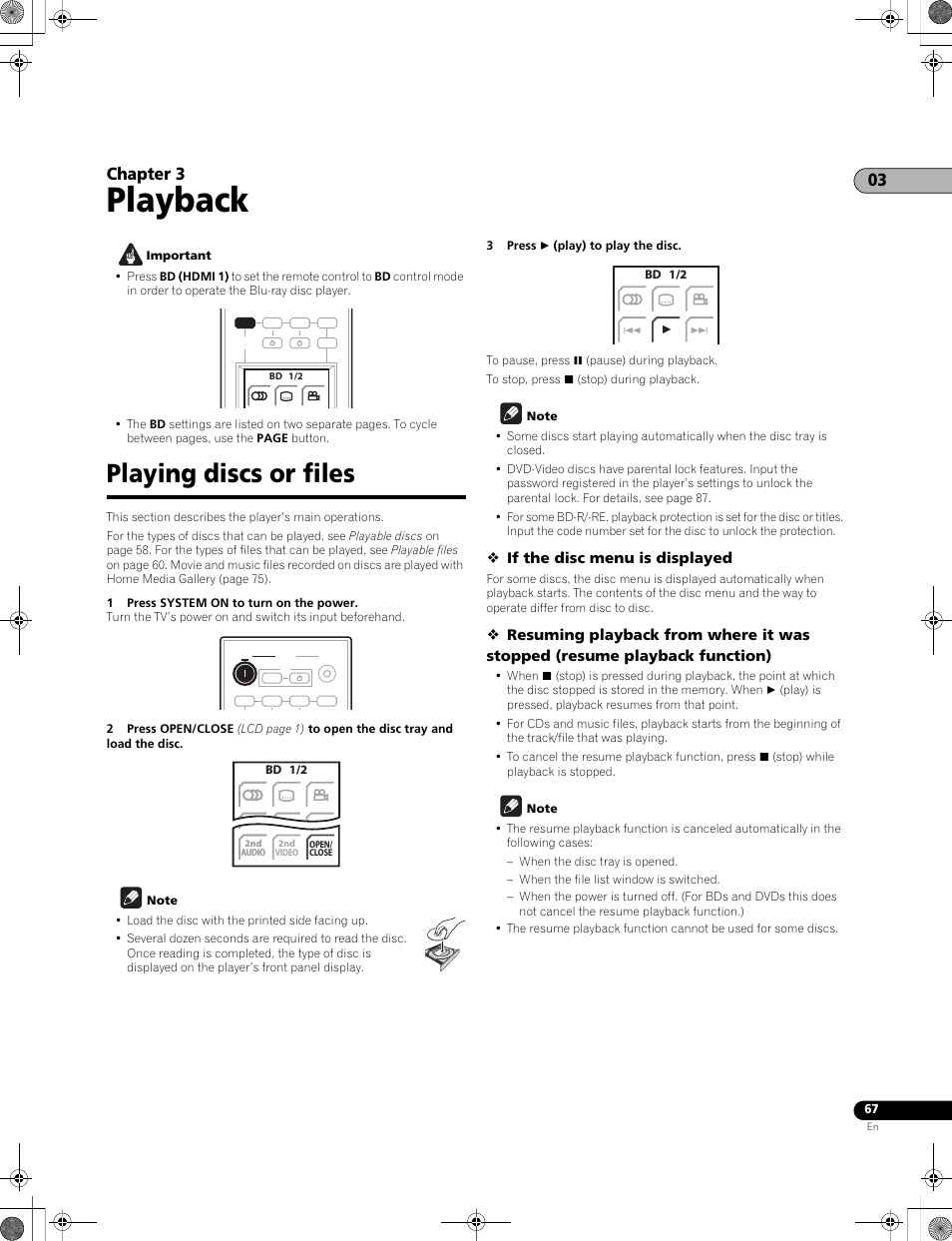 Playing discs or files, Playback, 03 chapter 3 | If the disc menu is displayed | Pioneer LX01BD User Manual | Page 67 / 116