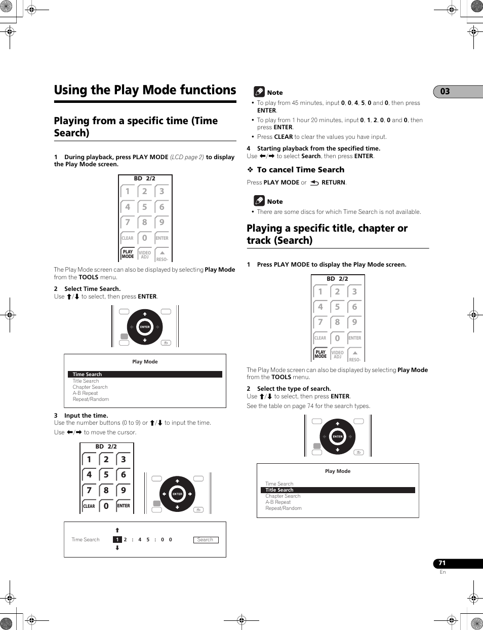 Using the play mode functions, Playing from a specific time (time search) | Pioneer LX01BD User Manual | Page 71 / 116