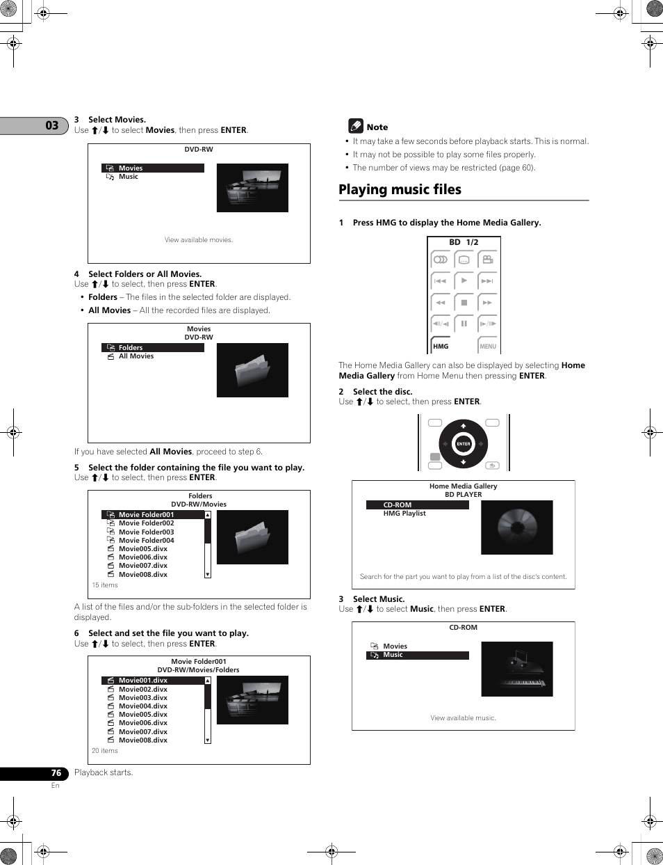 Playing music files | Pioneer LX01BD User Manual | Page 76 / 116