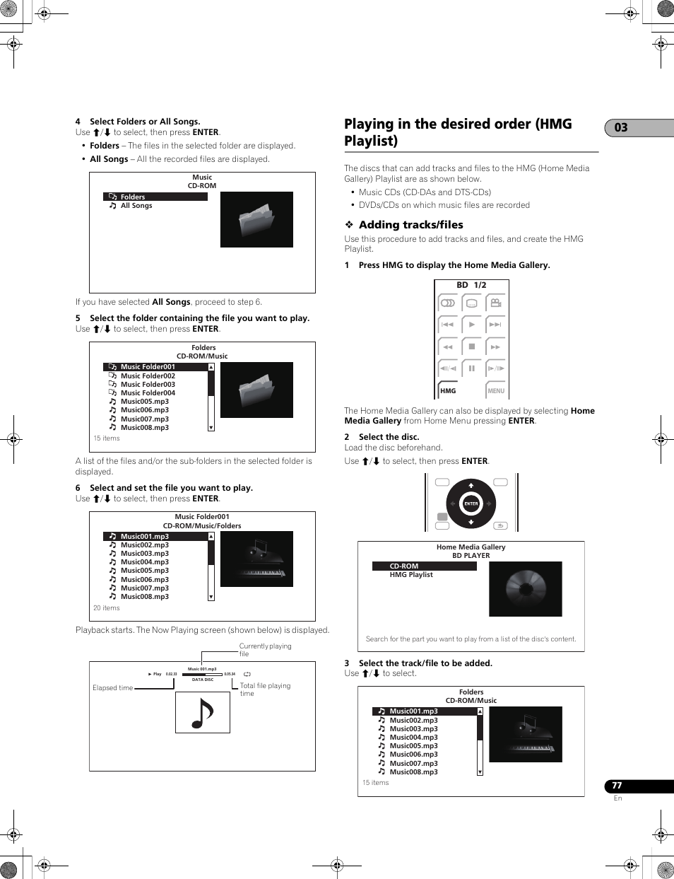 Playing in the desired order (hmg playlist), Adding tracks/files | Pioneer LX01BD User Manual | Page 77 / 116