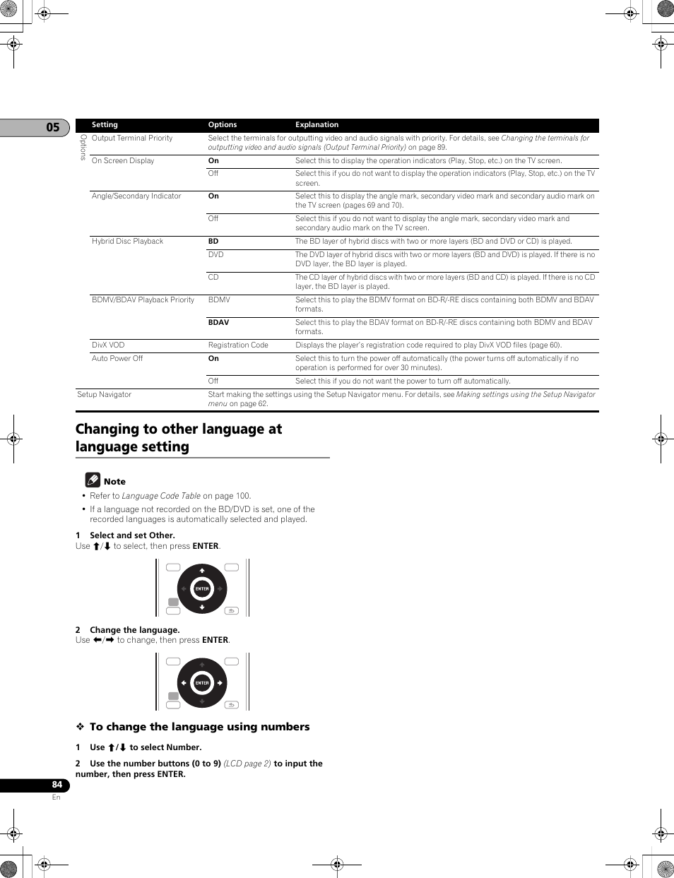 Changing to other language at language setting | Pioneer LX01BD User Manual | Page 84 / 116