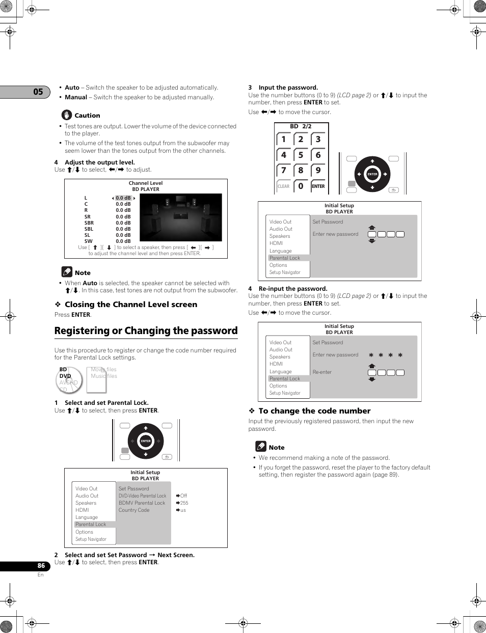 Registering or changing the password, Closing the channel level screen | Pioneer LX01BD User Manual | Page 86 / 116