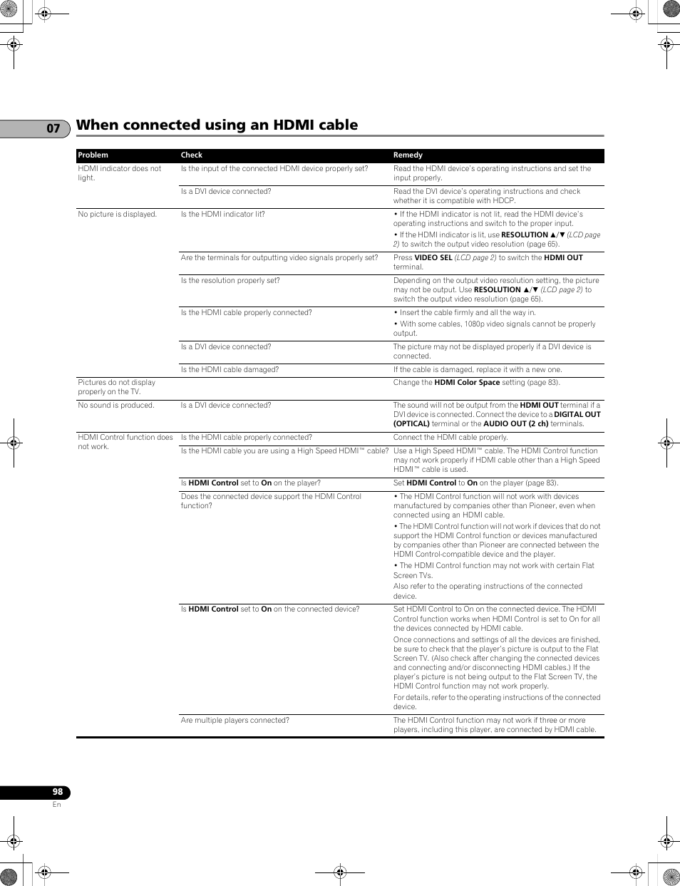 When connected using an hdmi cable | Pioneer LX01BD User Manual | Page 98 / 116