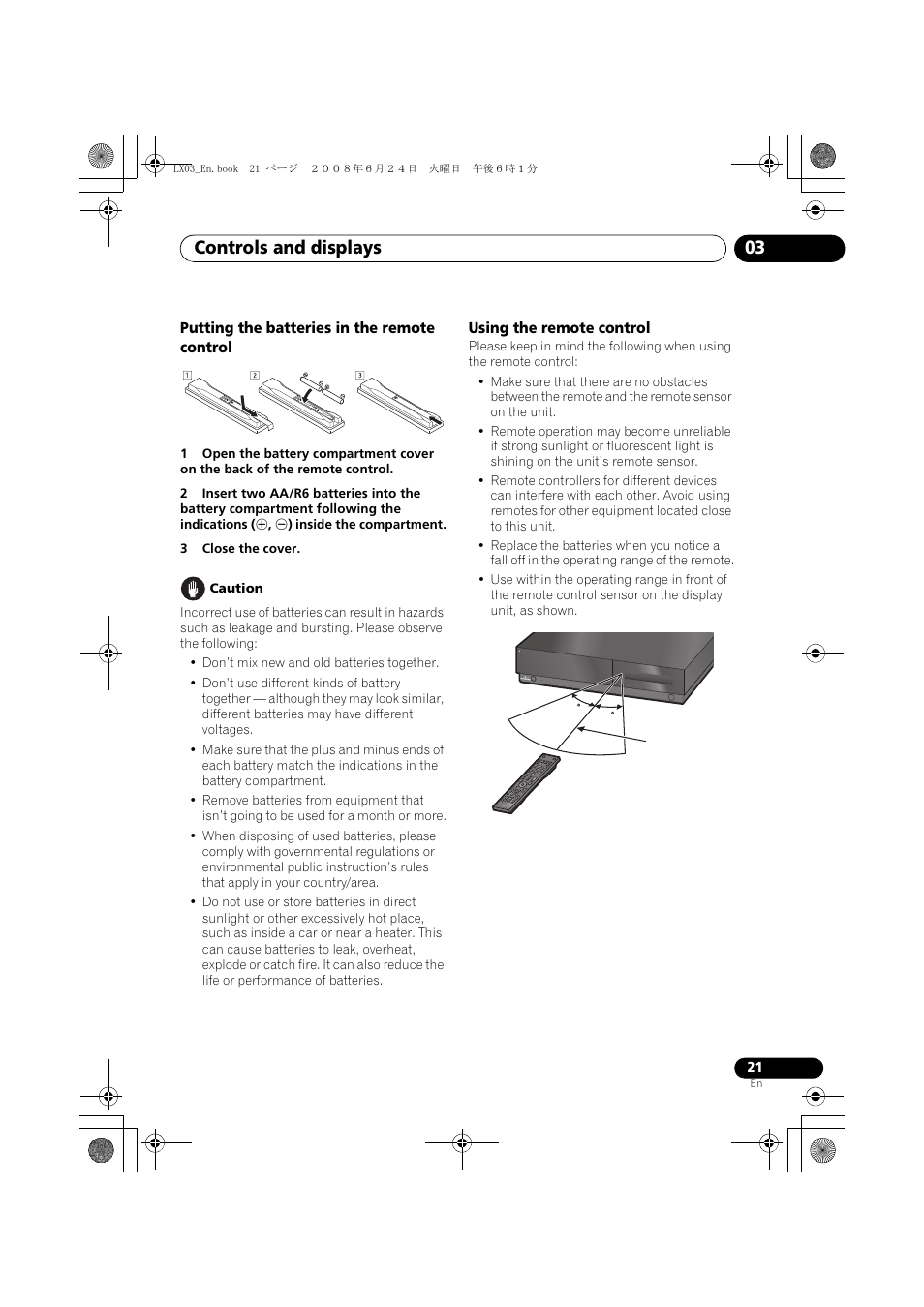 Controls and displays 03 | Pioneer LX03 User Manual | Page 21 / 88