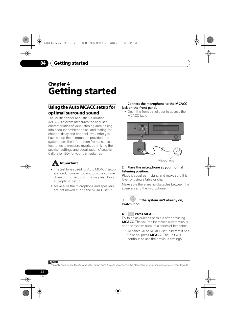 Getting started, Getting started 04, Chapter 4 | Pioneer LX03 User Manual | Page 22 / 88