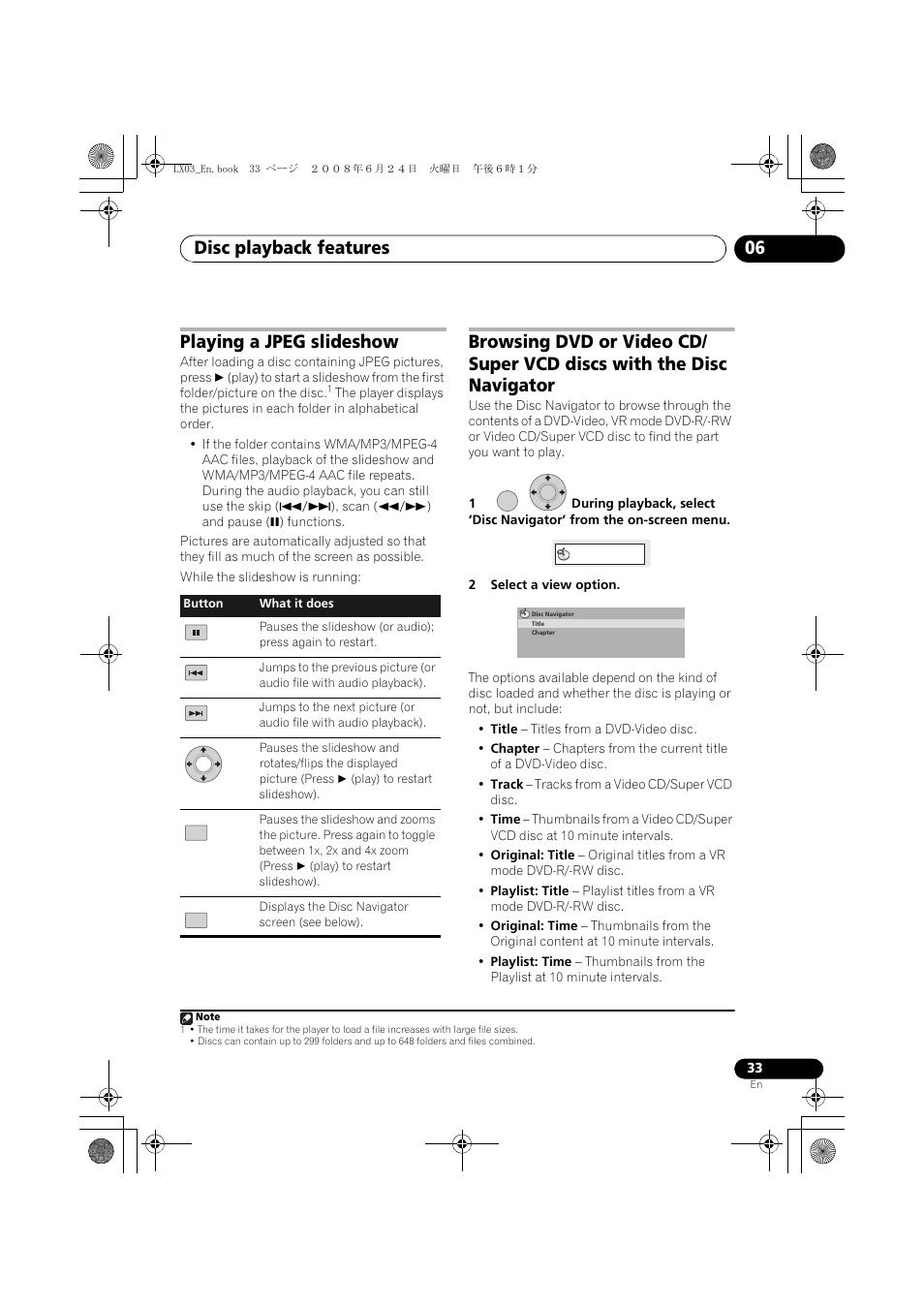 Disc playback features 06, Playing a jpeg slideshow | Pioneer LX03 User Manual | Page 33 / 88
