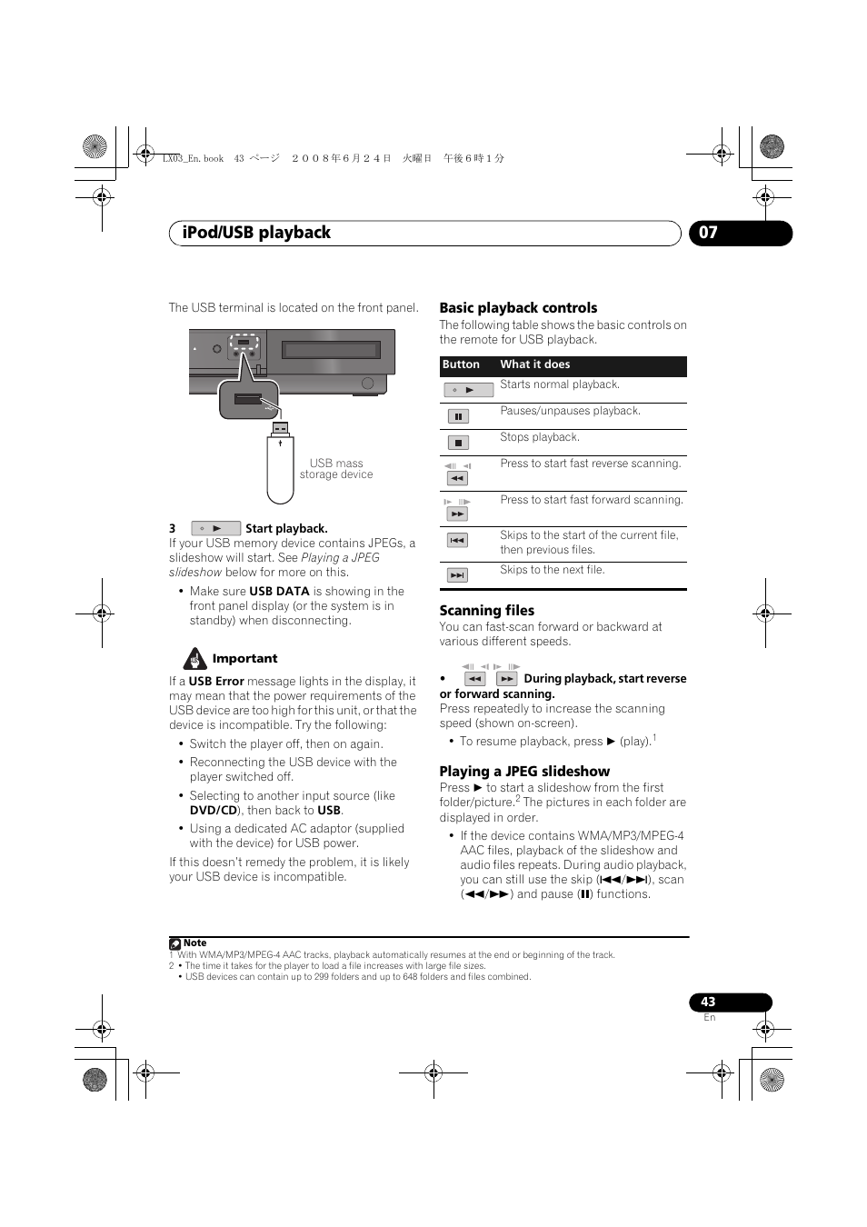 Ipod/usb playback 07 | Pioneer LX03 User Manual | Page 43 / 88