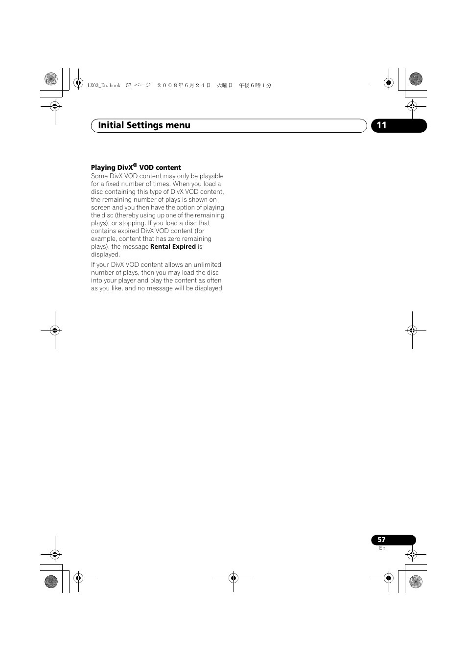 Initial settings menu 11 | Pioneer LX03 User Manual | Page 57 / 88