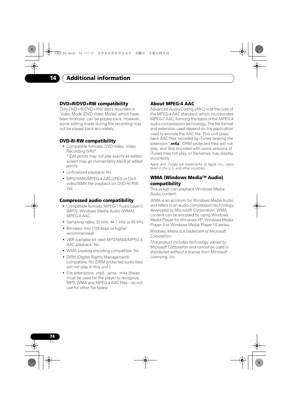 Additional information 14 | Pioneer LX03 User Manual | Page 74 / 88