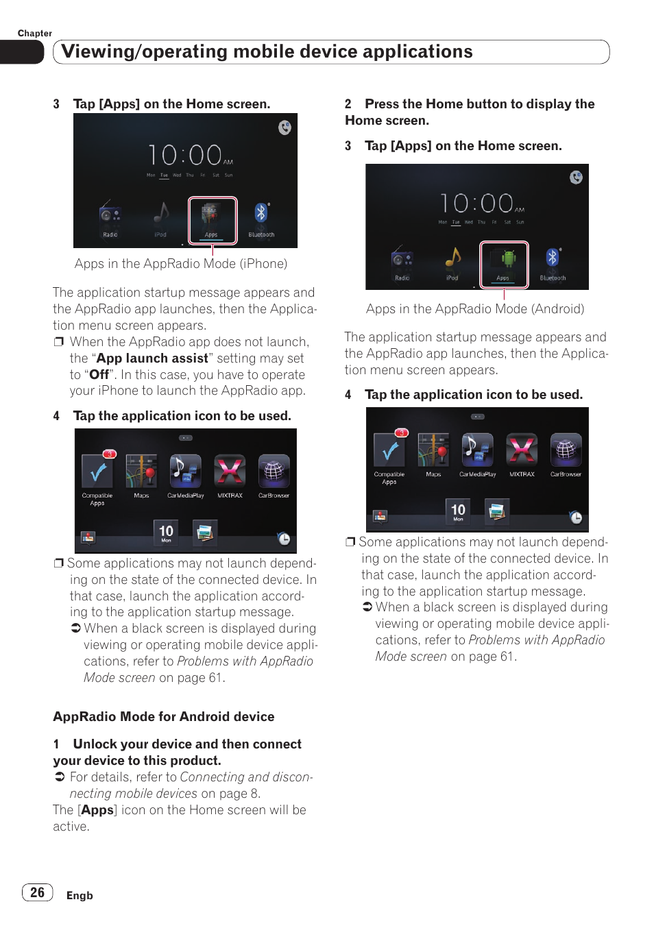 Viewing/operating mobile device applications | Pioneer SPH-DA110 User Manual | Page 26 / 66