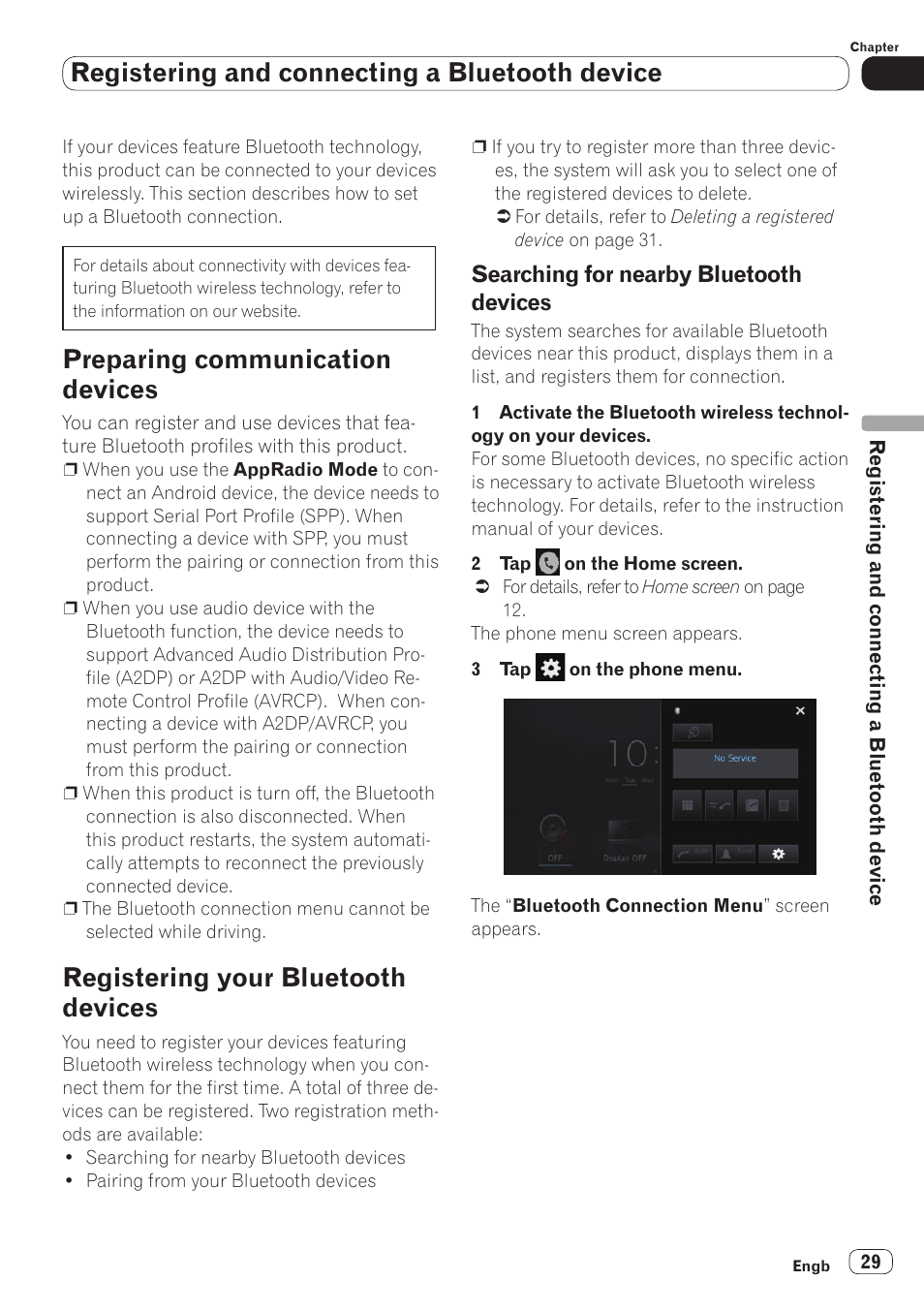 Preparing communication devices, Registering your bluetooth devices, Searching for nearby bluetooth | Devices, Or detailed procedures, refer to registering, Your bluetooth devices, Or detailed procedures, refer to register, Ing your bluetooth devices, Registering, Register | Pioneer SPH-DA110 User Manual | Page 29 / 66