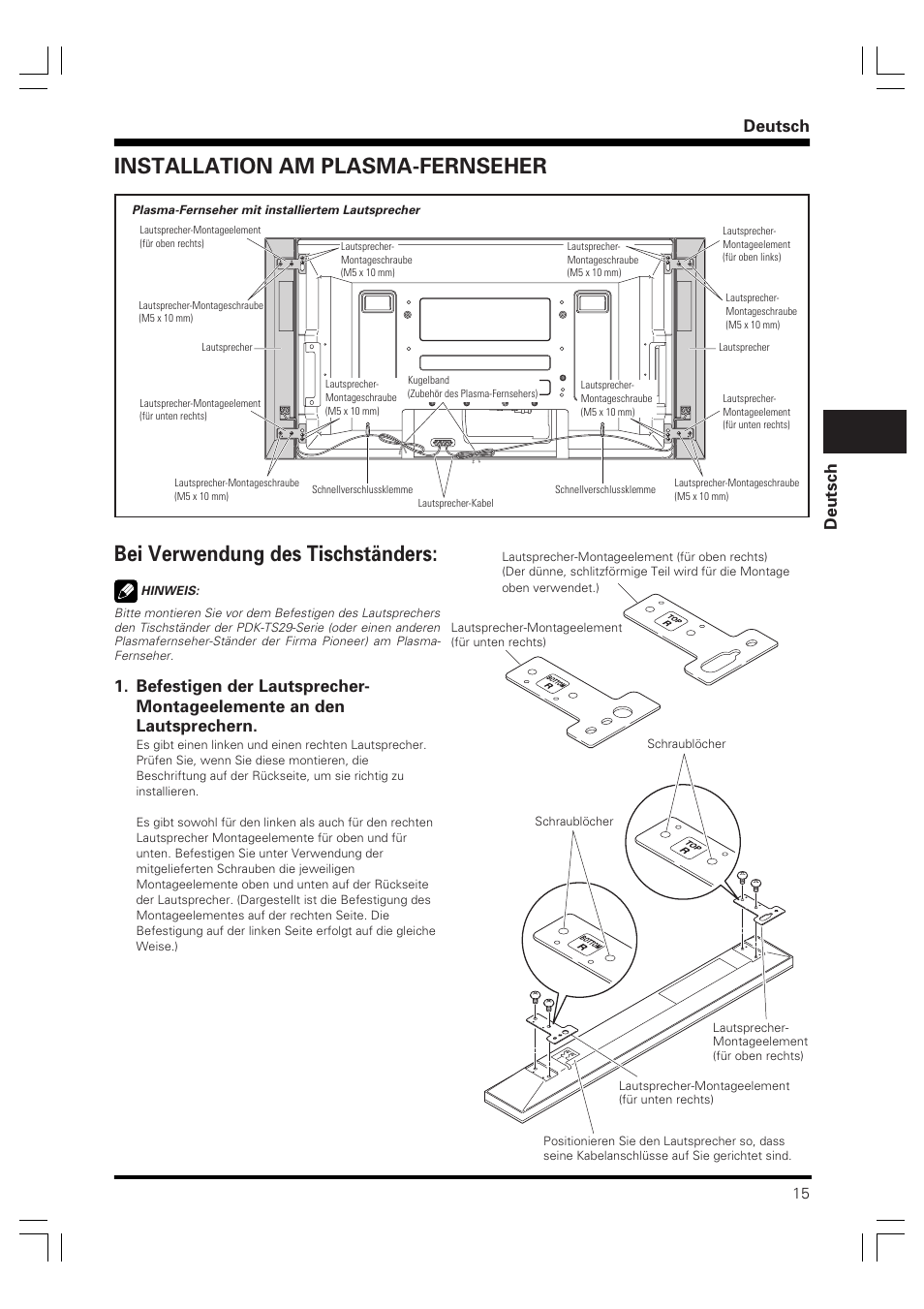 Deutsch | Pioneer PDP-S58 User Manual | Page 15 / 44