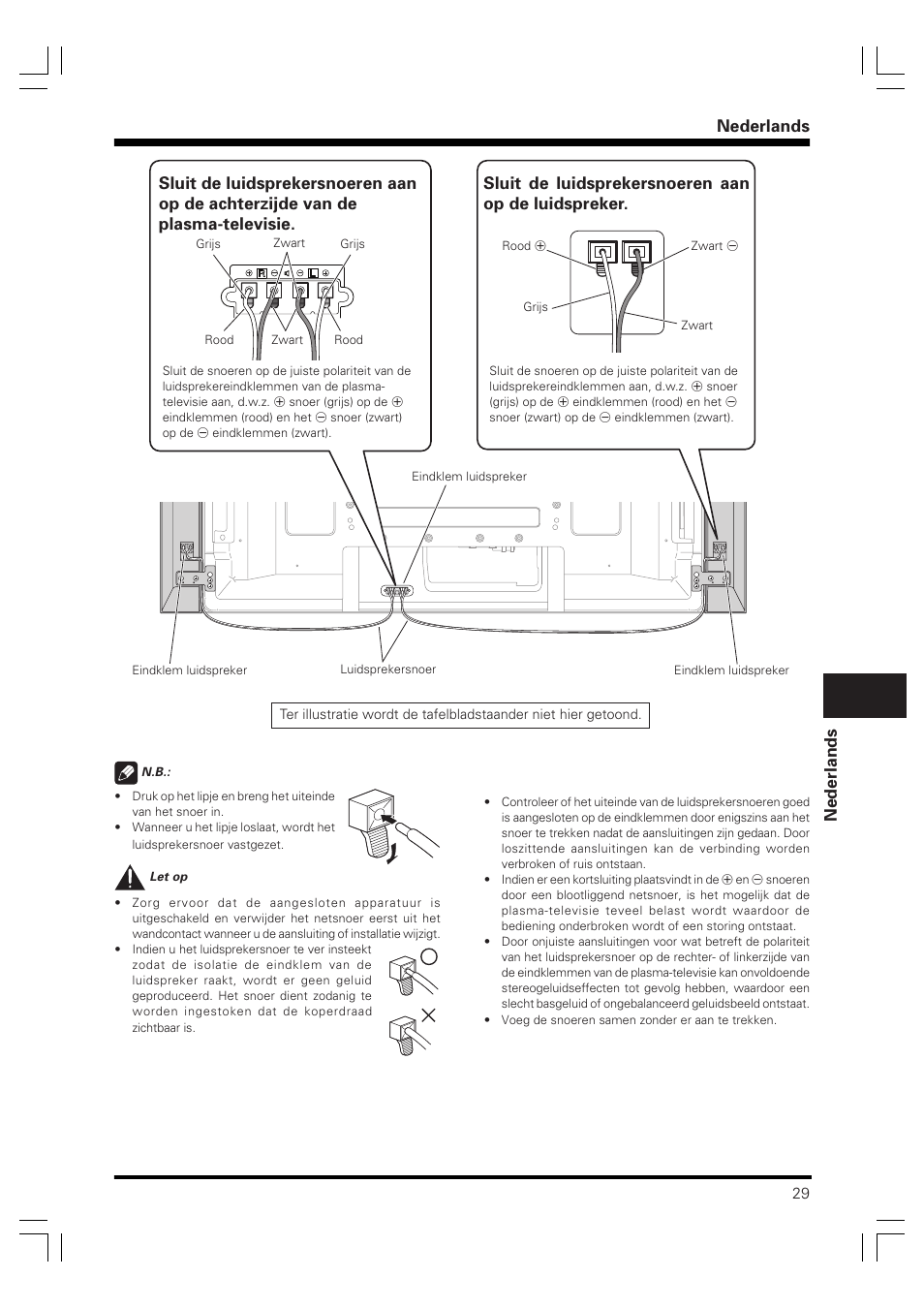 Nederlands, Sluit de luidsprekersnoeren aan op de luidspreker | Pioneer PDP-S58 User Manual | Page 29 / 44